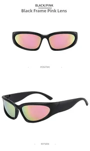 Detalle de gafas de sol deportivas negro mate con lentes degradadas rosa y vista lateral