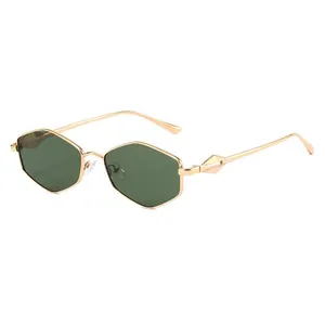 Vintage Metall-Sonnenbrille in Gold mit hexagonalen dunkelgrünen Gläsern für Retro-Look