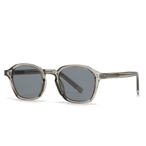 Retro translucent grey square sunglasses with dark grey lenses for a vintage fashion look