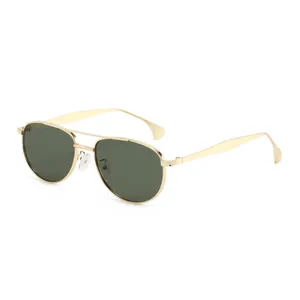 Classic aviator sunglasses with gold metal frame and dark green lenses for men