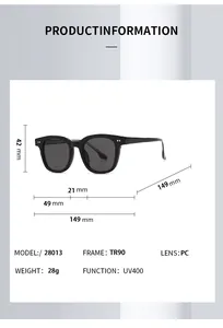 Detailed size specifications for retro TR90 frame sunglasses with UV400 protection