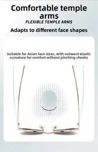 Detail of flexible gold metal temple arms with adaptive expansion for oval sunglasses