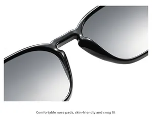 Close-up of comfortable integrated nose pads on glossy black polarized sunglasses