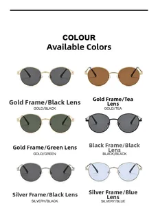 Detailed grid showing vintage round metal sunglasses in six different assorted lens colors