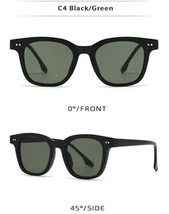 Detail view of C4 black retro TR sunglasses with green lenses and silver rivets