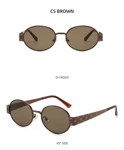 Vues détaillées de lunettes de soleil ovales en métal avec motifs floraux sur les branches