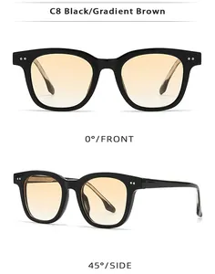 Detailed front and side view of vintage TR frame sunglasses with gradient brown lenses
