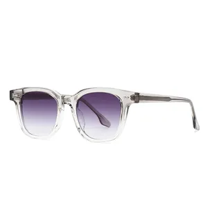 Retro TR90 square sunglasses with purple gradient lenses and transparent grey frame