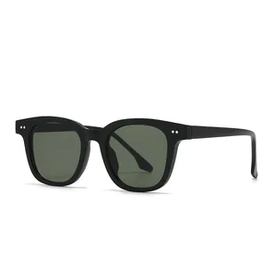 Retro TR square frame sunglasses in matte black with classic rivet design for sun protection