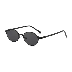 Retro-Rund-Sonnenbrille für Damen in Mattschwarz mit minimalistischem Design