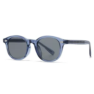 Vintage polarisierte Sonnenbrille mit rundem Rahmen in Dunkelblau und grauen Gläsern