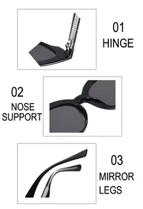 Detail view of reinforced hinges and smooth nose bridge on TR90 black sunglasses