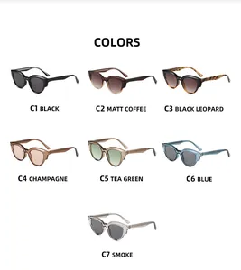 Cat eye TR90 sunglasses collection featuring seven colors from classic black to leopard