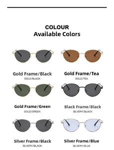 Selection of oval sunglasses with metallic gold, silver and black frames with color lenses