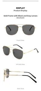 Vues détaillées de lunettes aviateur avec monture en métal doré et verres gris