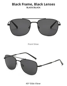 Vues de face et de profil à 45 degrés de lunettes aviateur en métal noir avec double pont