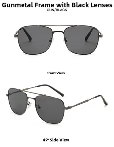 Vues détaillées de face et de profil de lunettes aviateur gris fusil avec double pont chic