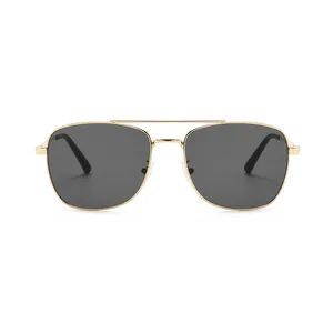 Lunettes de soleil aviateur classiques avec double pont en métal doré et verres gris