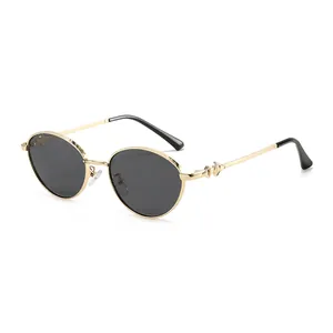 Vintage Oval Sunglasses Metal Frame UV400 Protection Retro Fashion Eyewear For Women Outdoor Travel Versatile Stylish