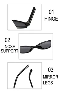 Detail view of durable metal hinges, integrated nose pads, and sleek temples on sunglasses