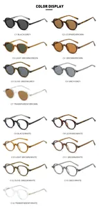 Detailed color display of vintage oval TR90 sunglasses in fourteen varied frame options