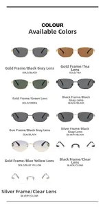 Grid view of stylish polygon sunglasses in gold, silver, and black metal frame finishes