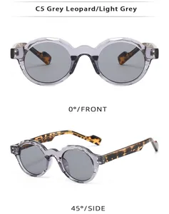 Detail of round TR90 sunglasses in C5 Grey Leopard finish with light grey lenses