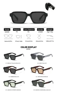 Detailed dimensions and multi-color options for these square PC frame sunglasses