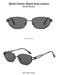 Front and 45-degree side views of polygon sunglasses with hollowed-out temples