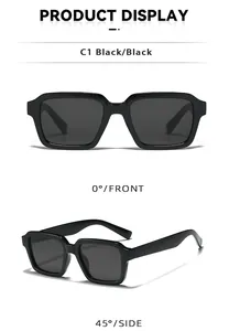 Front and 45-degree angle view of classic black square frame sunglasses with thick temples