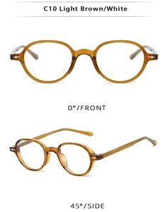 Front and 45-degree side views of retro light brown TR90 oval sunglasses frame