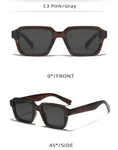 Detail view of square tortoiseshell sunglasses showing front and 45-degree side angles
