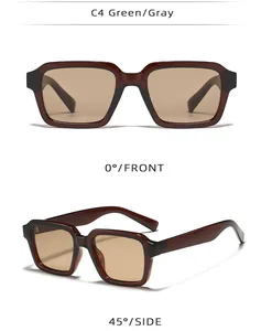 Front and 45-degree views of retro square sunglasses in translucent brown finish