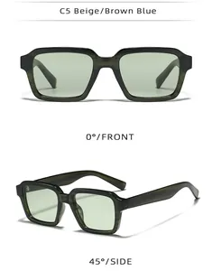 Detailed front and side views of rectangle frame sunglasses in C5 Beige Brown Blue color