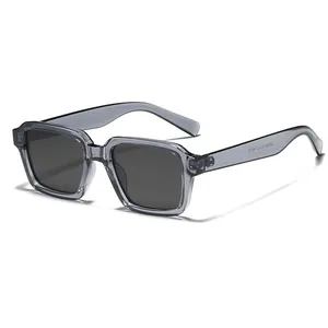 Chic retro square frame sunglasses for women with transparent grey frame and dark lenses