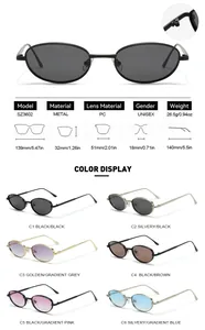 Detailed size parameters and six color options for retro round metal steampunk sunglasses