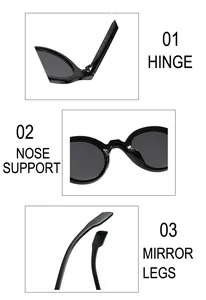 Detail view of reinforced hinges, smooth nose pads and sleek temple arm on black sunglasses