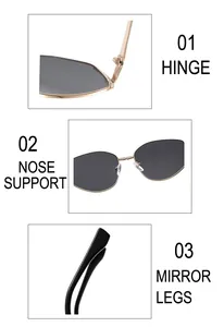 Details von Scharnieren, Nasenpads und Bügelenden der Metall-Sonnenbrille in Nahaufnahme