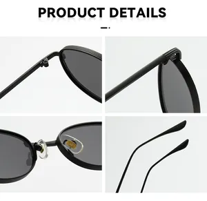 Close-up of steampunk sunglasses showing metal hinges, striped frames, and nose pads