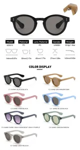 Size chart and technical specifications for round frame PC unisex sunglasses model SZ3212