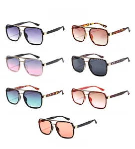 Detailed grid showing seven color variations of oversized metal frame pilot sunglasses