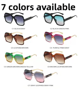 Detail of square oversized sunglasses collection in 7 colors with gradient lenses