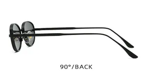 Side profile view of vintage steampunk round metal sunglasses with a sleek black finish