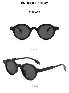 Front and 45-degree angle view of classic black round frame sunglasses for men and women