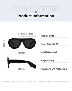 Tableau des tailles et spécifications des lunettes de soleil 3965 avec protection UV