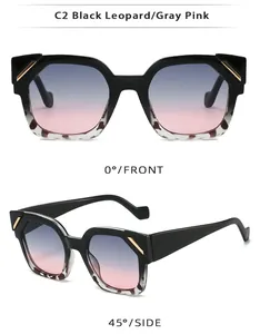 Détails de lunettes de soleil œil de chat, monture noir léopard et verres dégradés