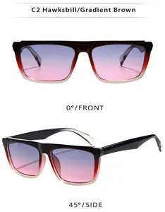 Dual view of square hawksbill sunglasses with gradient blue and pink lenses