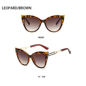 Vues détaillées de lunettes de soleil œil de chat léopard avec branches métalliques
