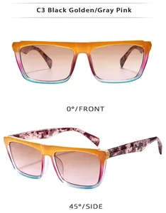 Front and side views of square gradient sunglasses with tortoiseshell temples in color C3