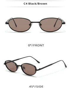 Retro steampunk round sunglasses with black metal frame and brown lenses from front and side